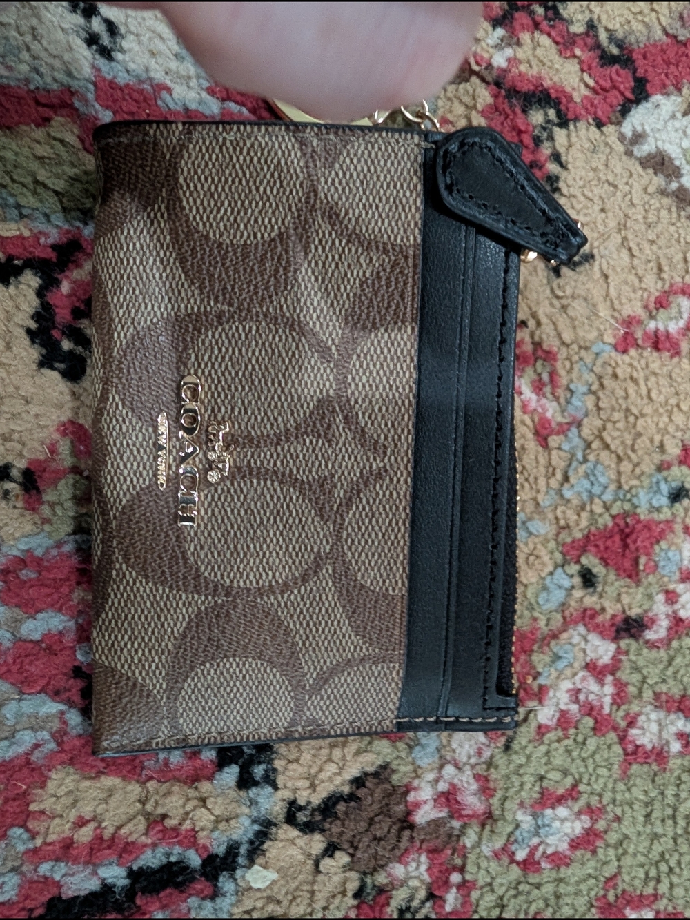COACH Signature Canvas Card Case in Brown and Black